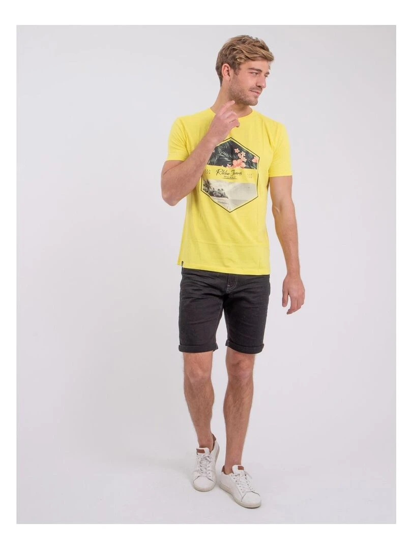 T shirt manches courtes col rond pur coton NUMADOC   Jaune