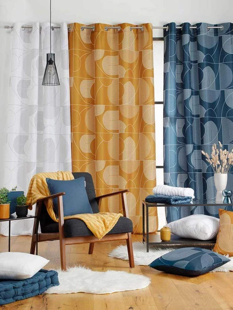 Lot de 2 rideaux Esquisse   Bleu