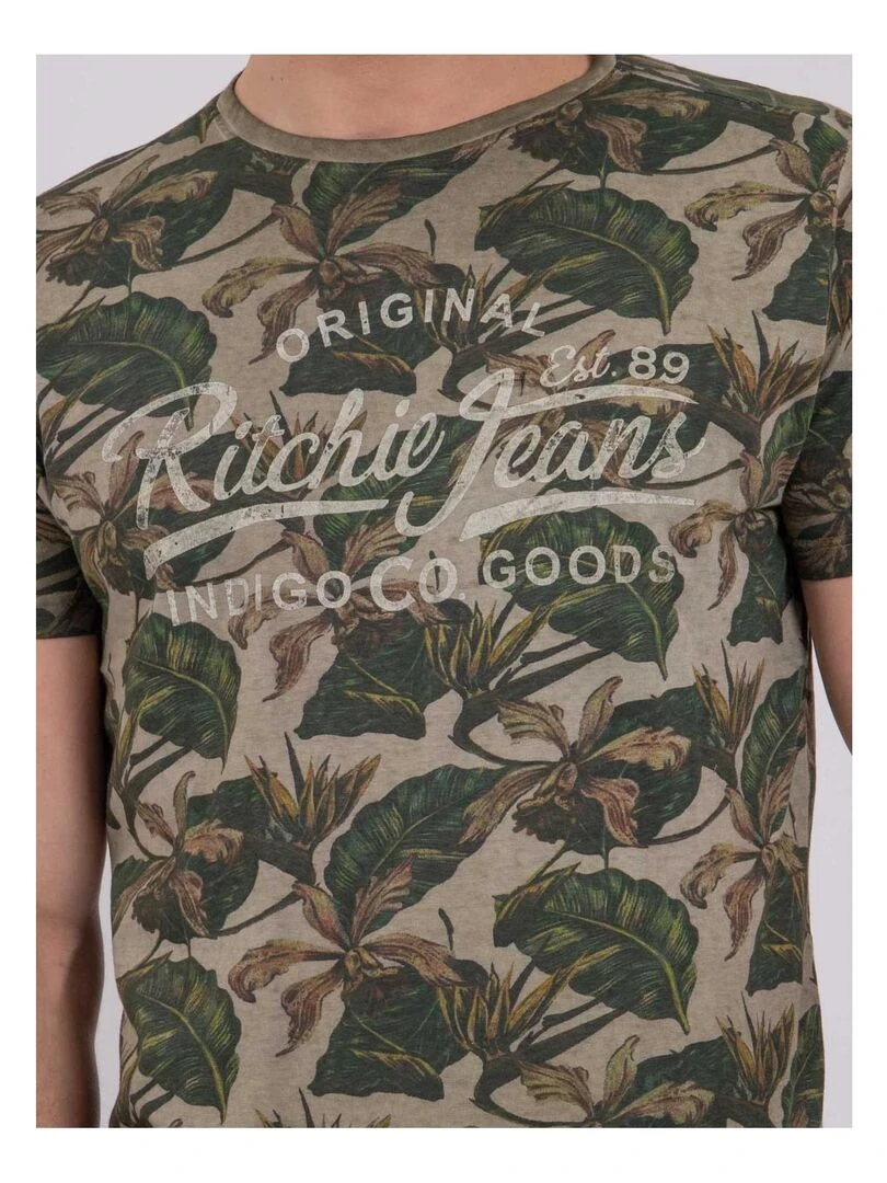 T shirt manches courtes col rond pur coton NIRAMAX   Kaki