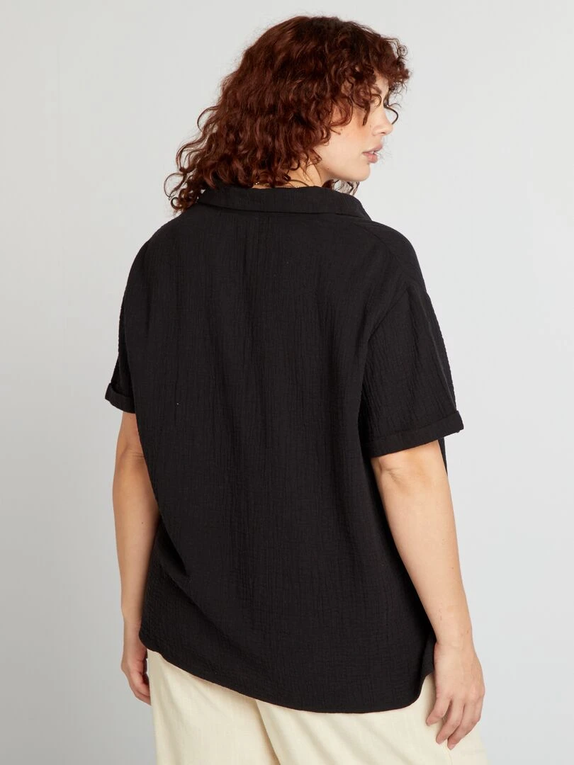 Blouse unie en gaze de coton   noir