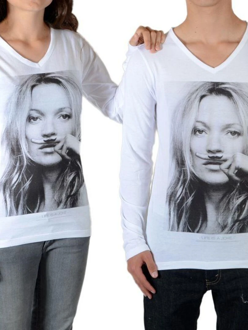 Tee Shirt Little Eleven Paris Kate LS Kate Moss Mixte Garçon Fille Blanc M99 Blanc