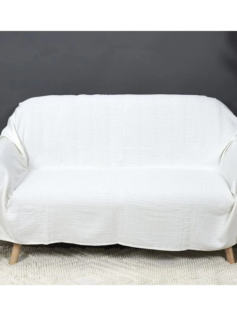 Jeté de canapé gaufré 170x250 cm ivoire Blanc