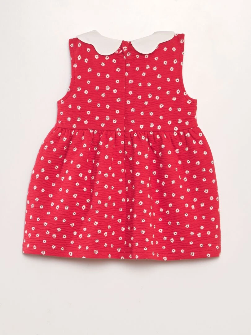 Robe en maille froissée à col claudine Rouge
