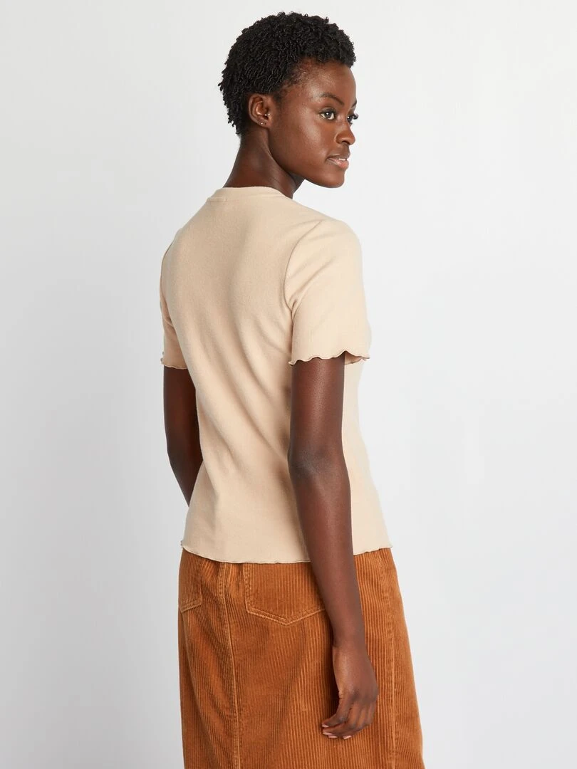 T shirt côtelé en matière doudou   Beige