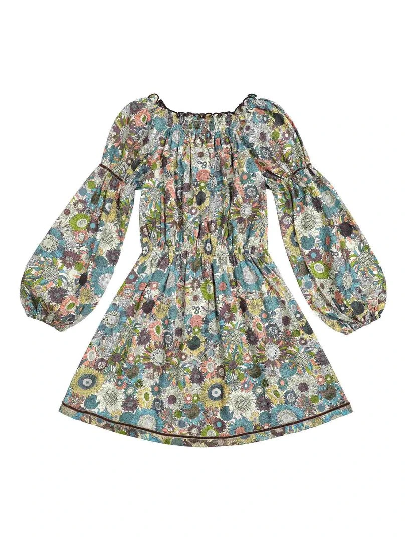 Robe Fleurie Liberty Hiver Fille  Marron Beige Bleu  CHIMENE   'LA FAUTE A VOLTAIRE'   Marron