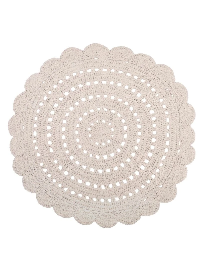 Tapis lavable rond Alma crochet écru lavable en machine (120 cm) Ecru
