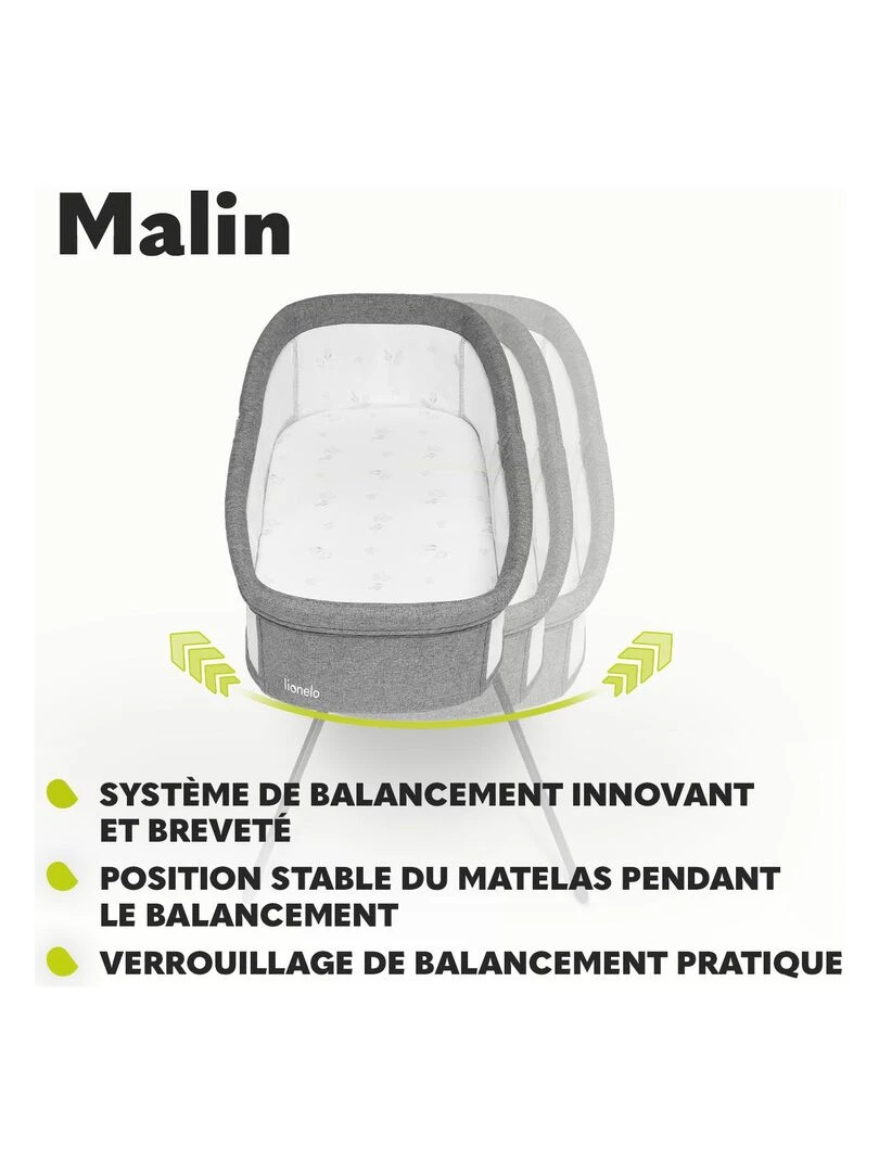 LIONELO Malin   Lit Bébé   Berceau   Lit parapluie   Jusqu'à 9kg   Avec matelas   Sac de transport   Gris Blanc