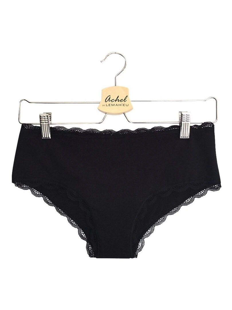 Shorty menstruel 1ères règles en coton bio Oeko Tex Noir