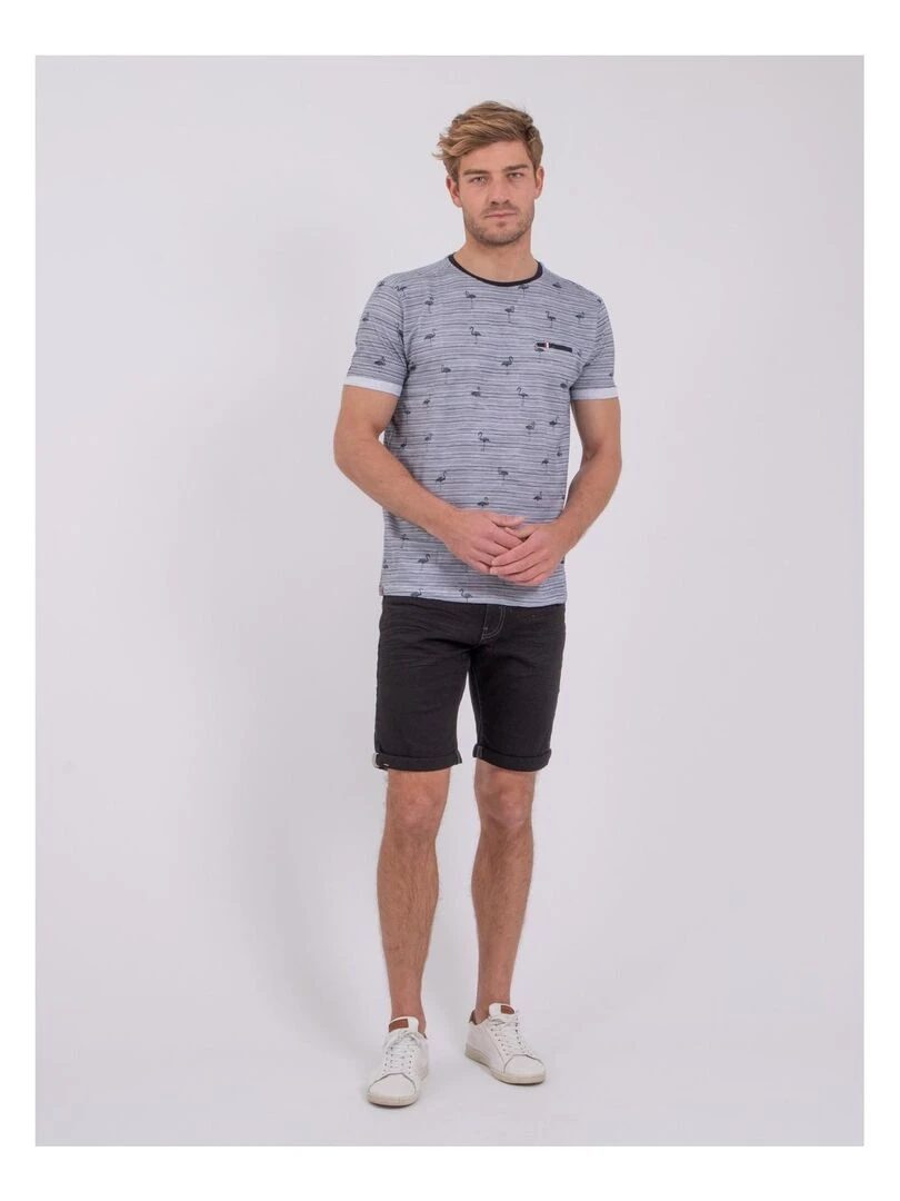 T shirt col rond pur coton NABALVINE   Bleu marine