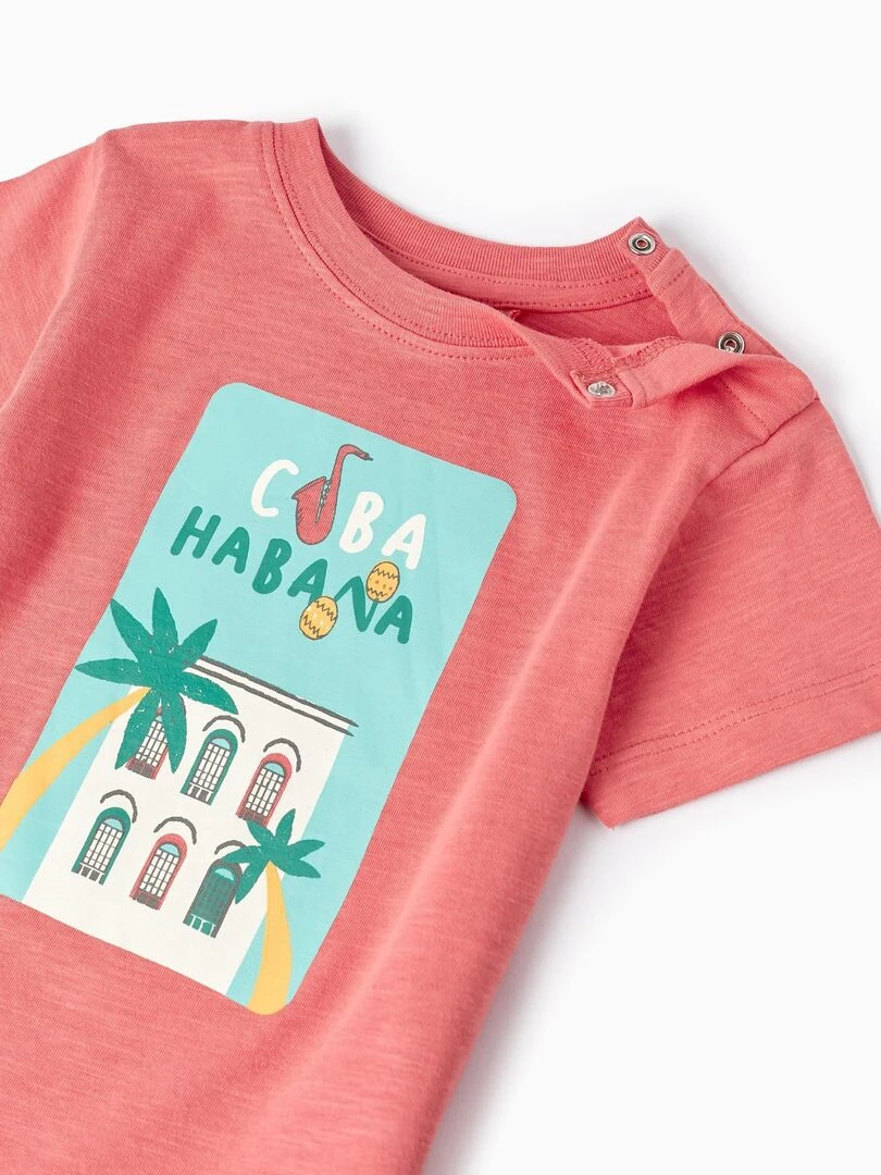 T shirt en Coton pour Bébé Garçon 'Cuba' manches courtes CUBA   Rose