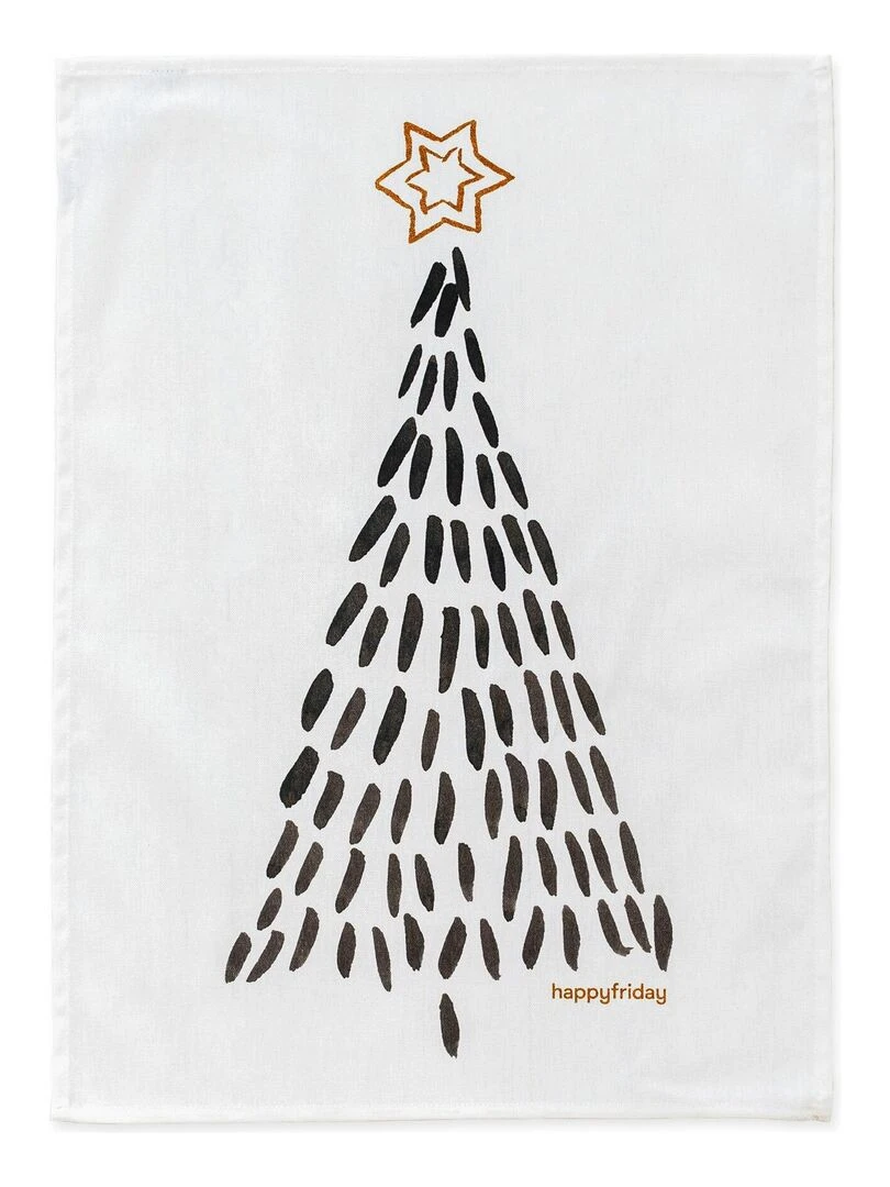 Torchon (2 pièces) Gold Xmas "Happyfriday" Blanc