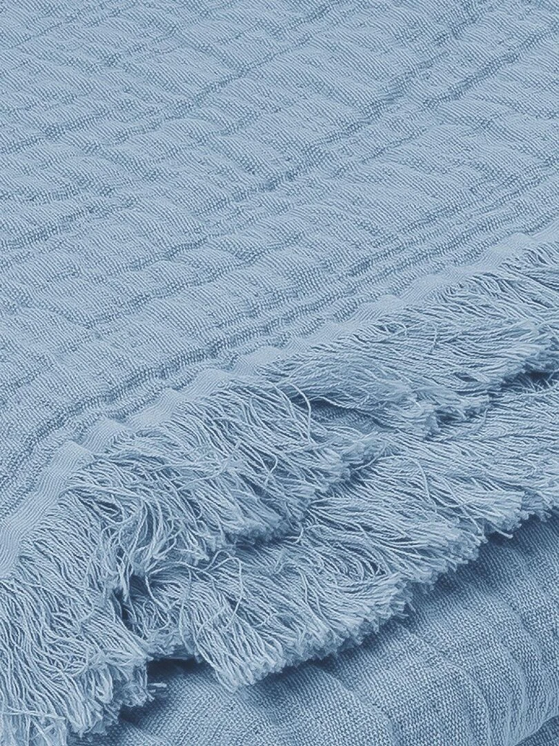 Plaid gaze de coton matelassé Bleu ciel