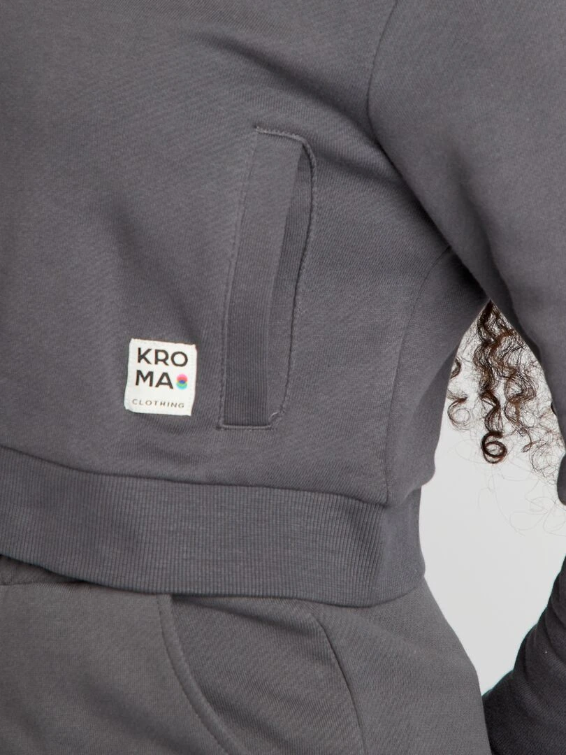 Sweat zippé à capuche uni   Gris