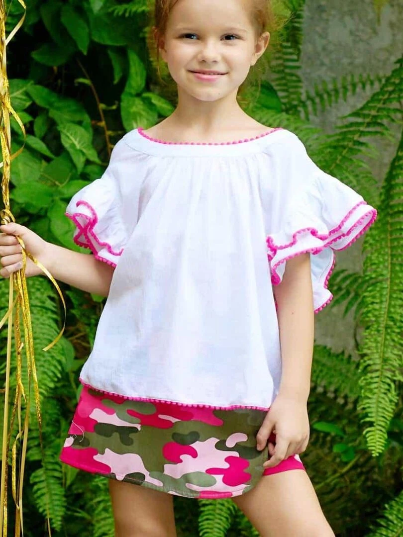 Blouse Blanche Été Fille Rose Fuchsia Manches Papillons BUTTERFLY 'LA FAUTE A VOLTAIRE' Blanc