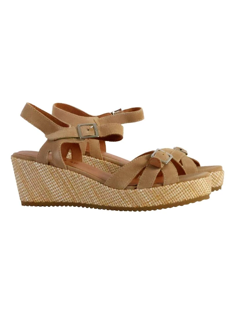 Sandale Compensée Cuir Emilie Karston Esabel   Beige