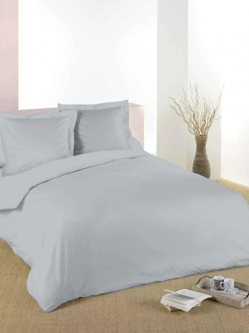 Housse De Couette Gris Perle 240 X 220 Cm / 100% Coton / 57 Fils/cm² Pour Lit 2 Places Gris