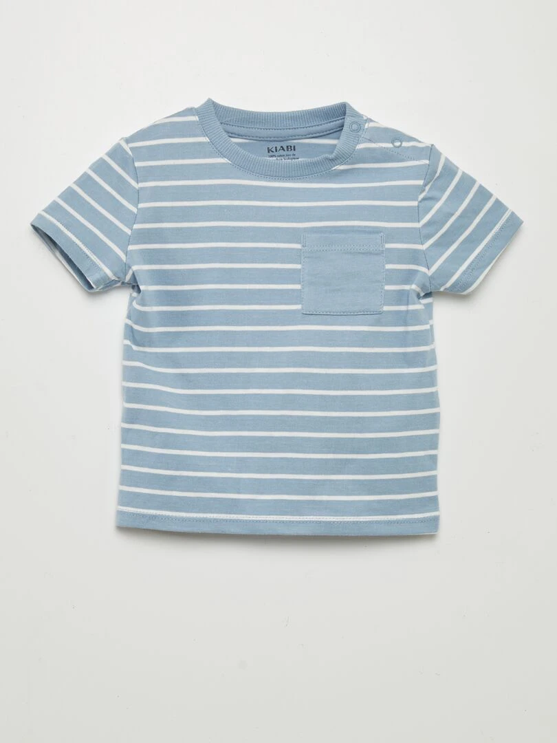T shirt imprimé à poche Bleu rayé