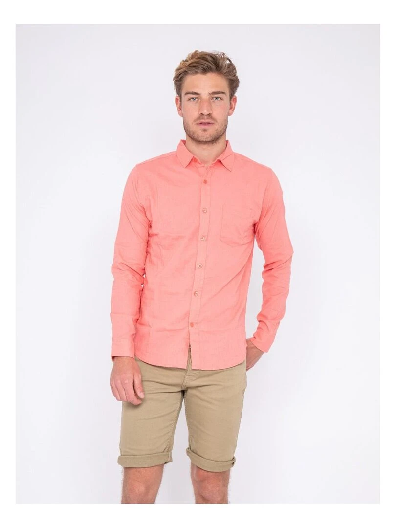 Chemise manches longues lin et coton DALICOT Orange corail