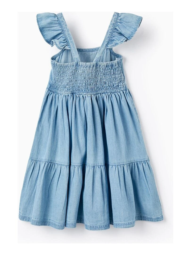 Robe en jean en coton pour fille manches courtes Bleu clair