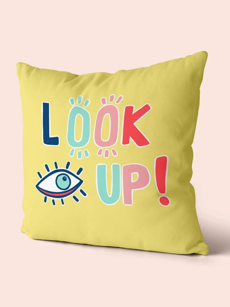 Housse de coussin décoratif Look up "Happyfriday"   Blanc
