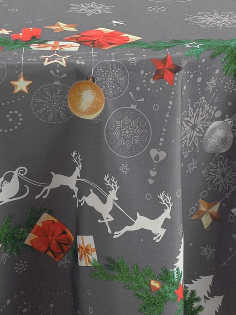Nappe Anti taches Noël Gris   Ronde 160 cm   Gris