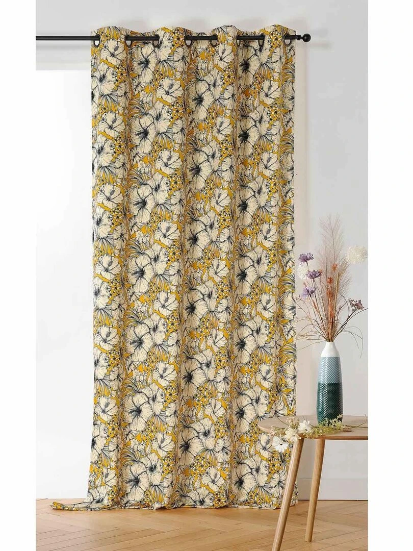 Rideau à motif floral Jaune