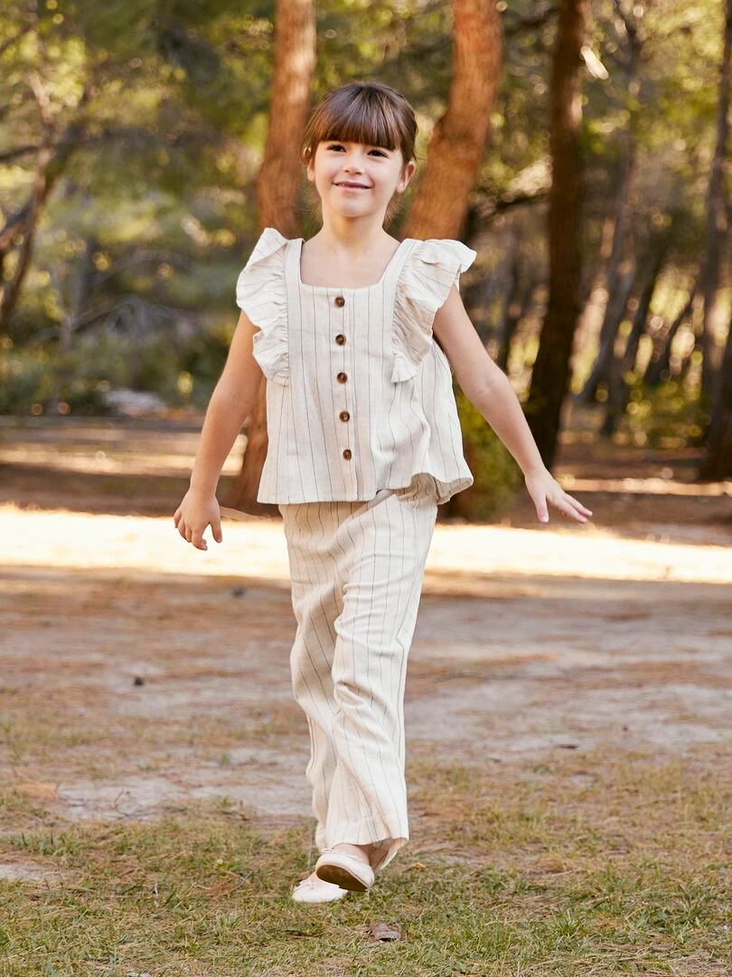 Pantalon droit rayé Beige