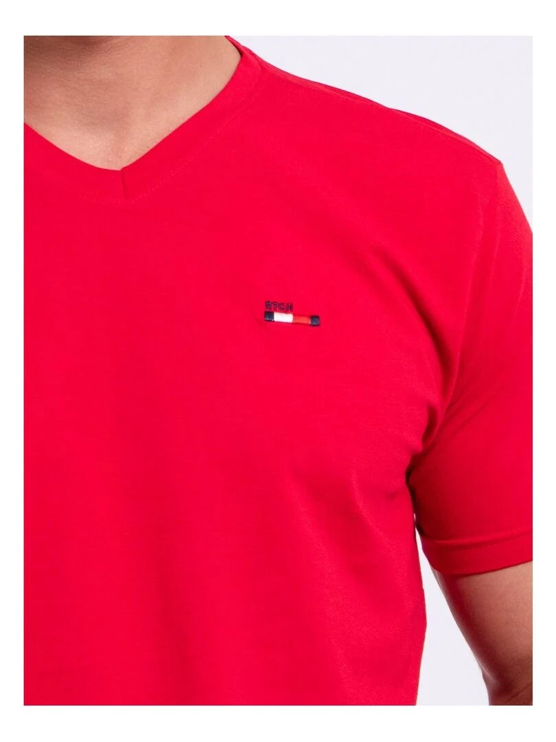 T shirt col V pur coton NERIJ   Rouge