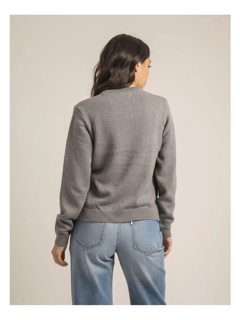 Pull col rond pur coton message KOURI Gris