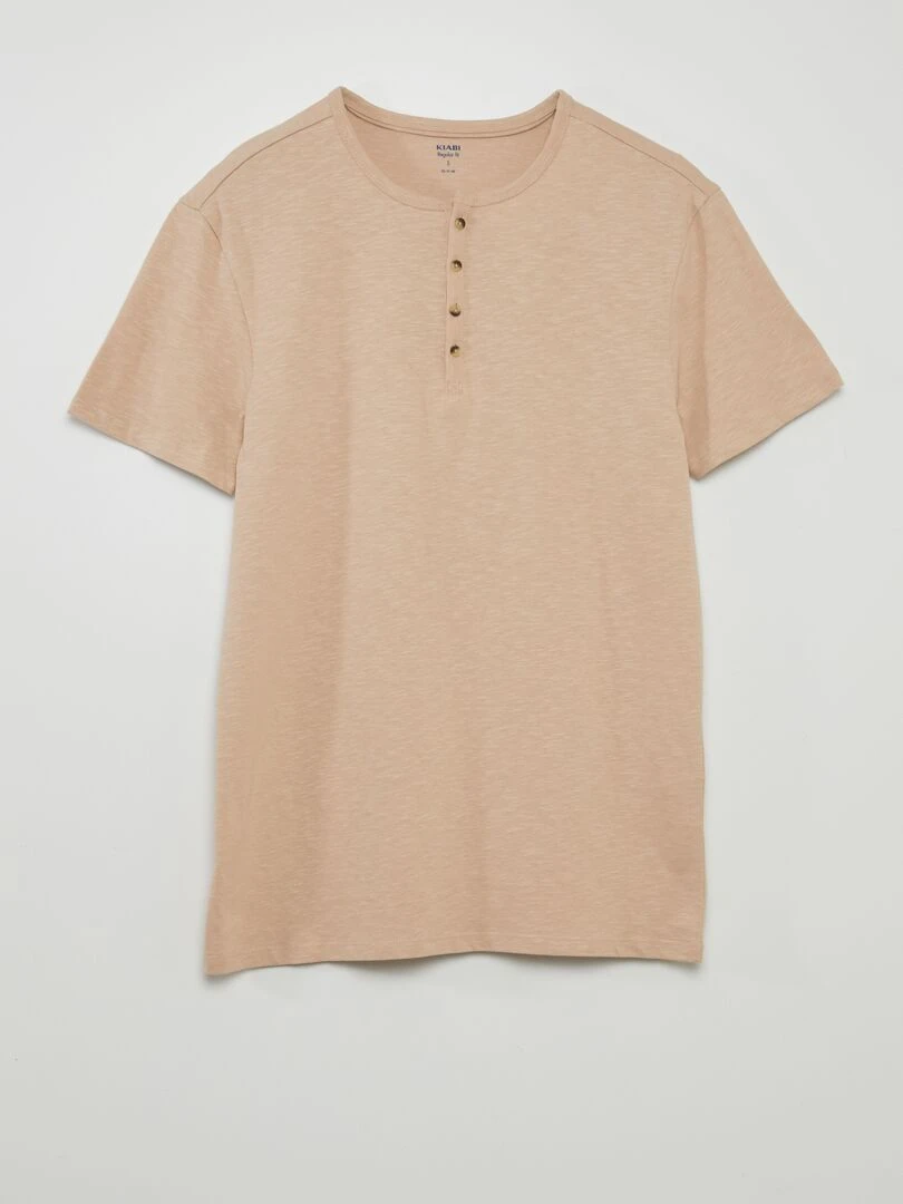 T shirt en jersey à col mao Beige