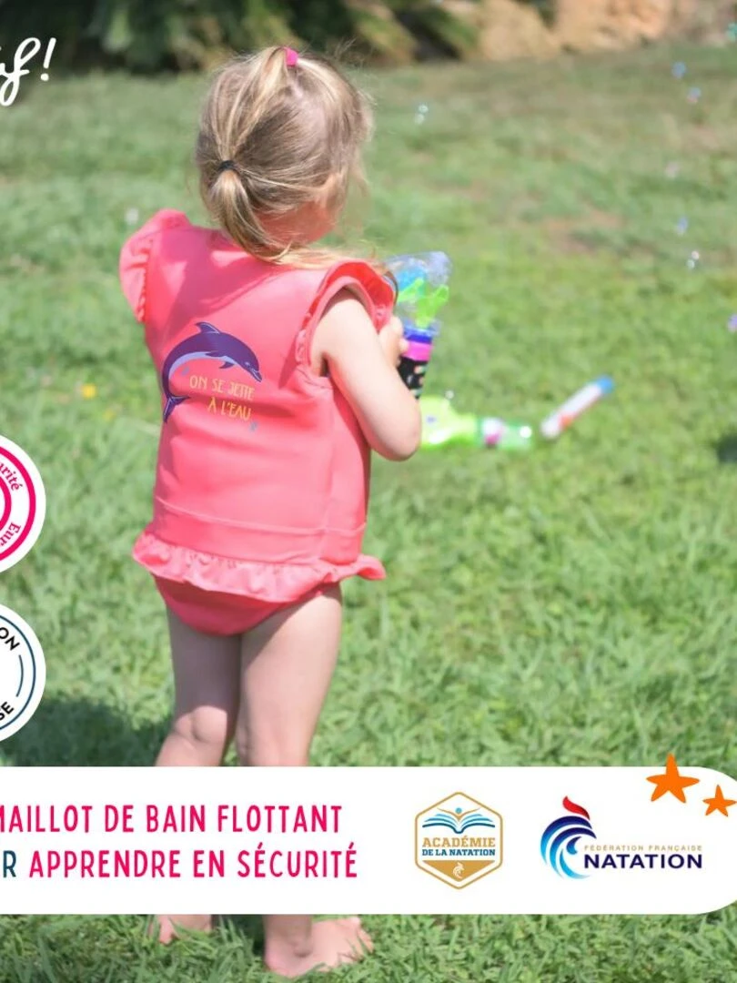 Maillot de Bain Dauphin Enfant avec Flotteurs Accessoire de Natation Fille Rose