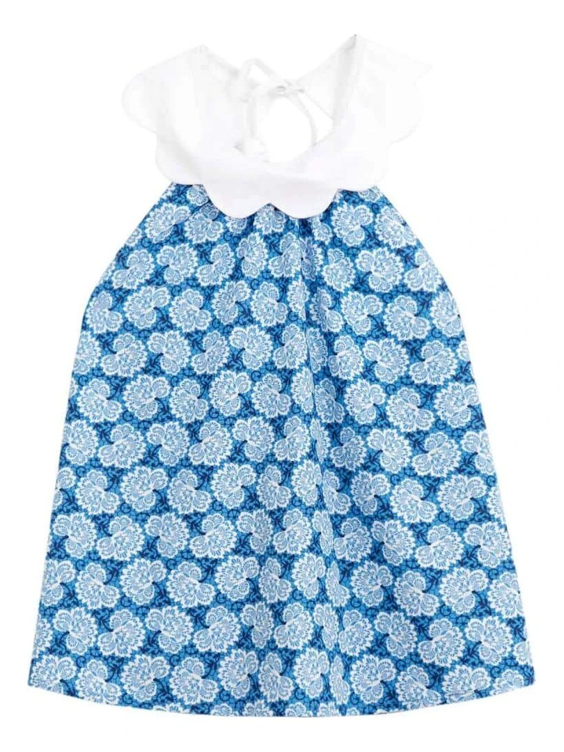 Blouse fleurie      col fme pétales  Tulipe   'LA FAUTE A VOLTAIRE'   Bleu