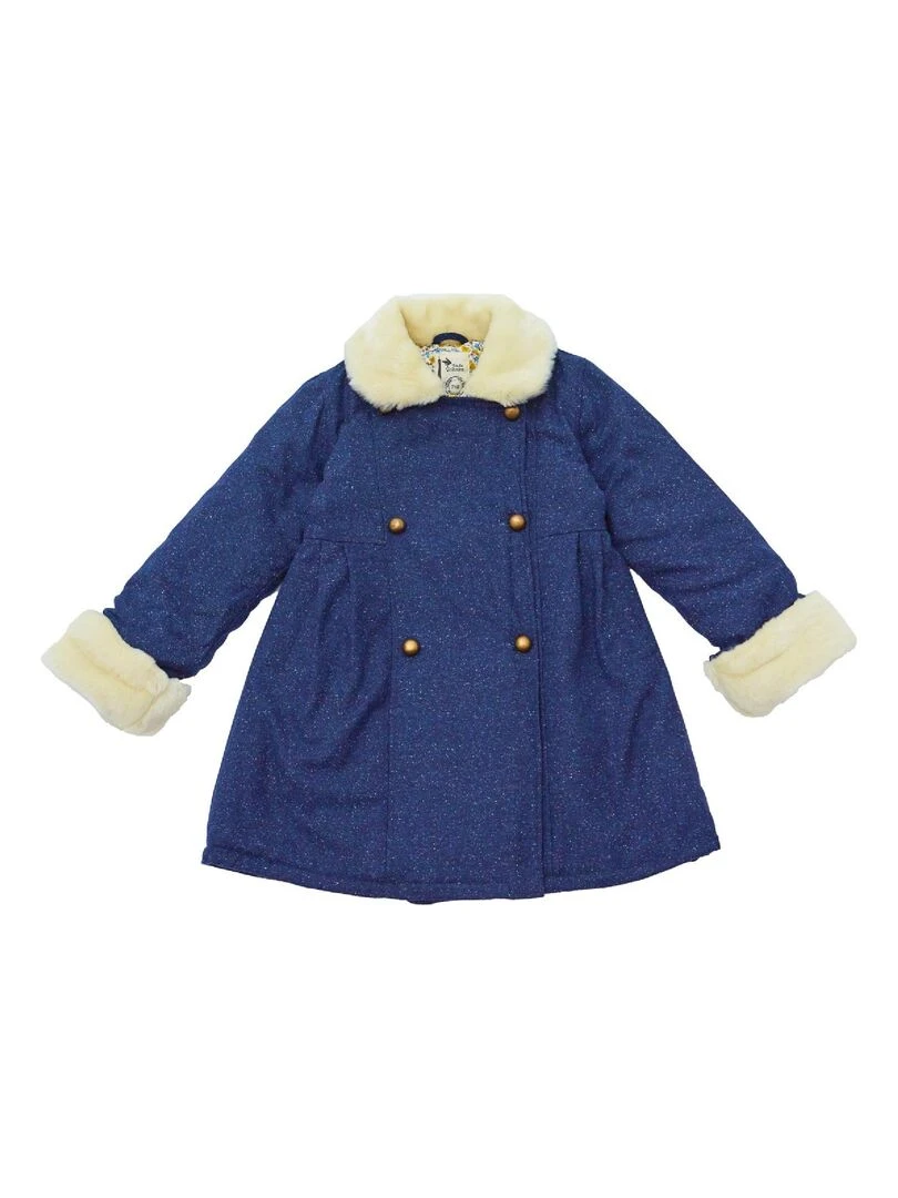 Manteau Laine Tweed Bleu Marine Fille  Fausse Fourrure  ANOUSHKA   'LA FAUTE A VOLTAIRE'   Bleu marine