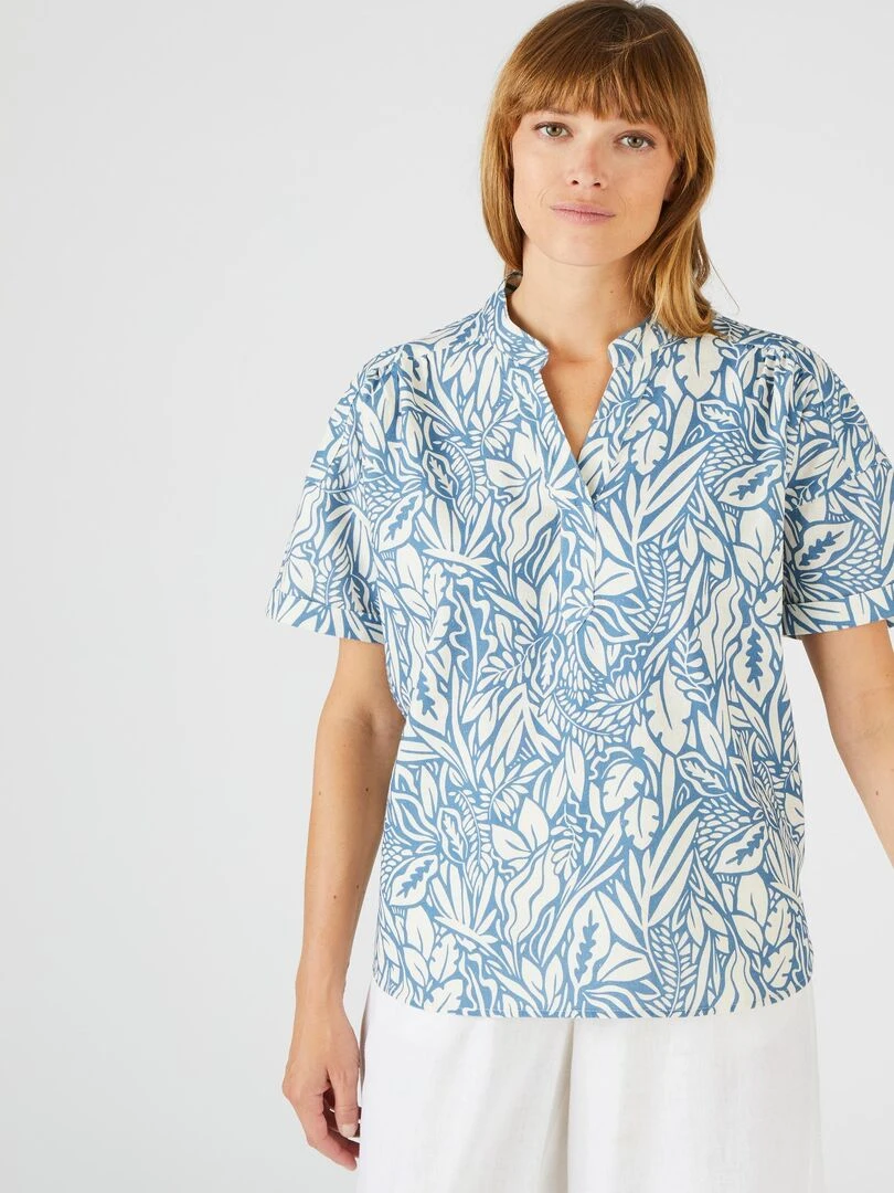 Blouse mélange lin feuillage   Damart   Bleu