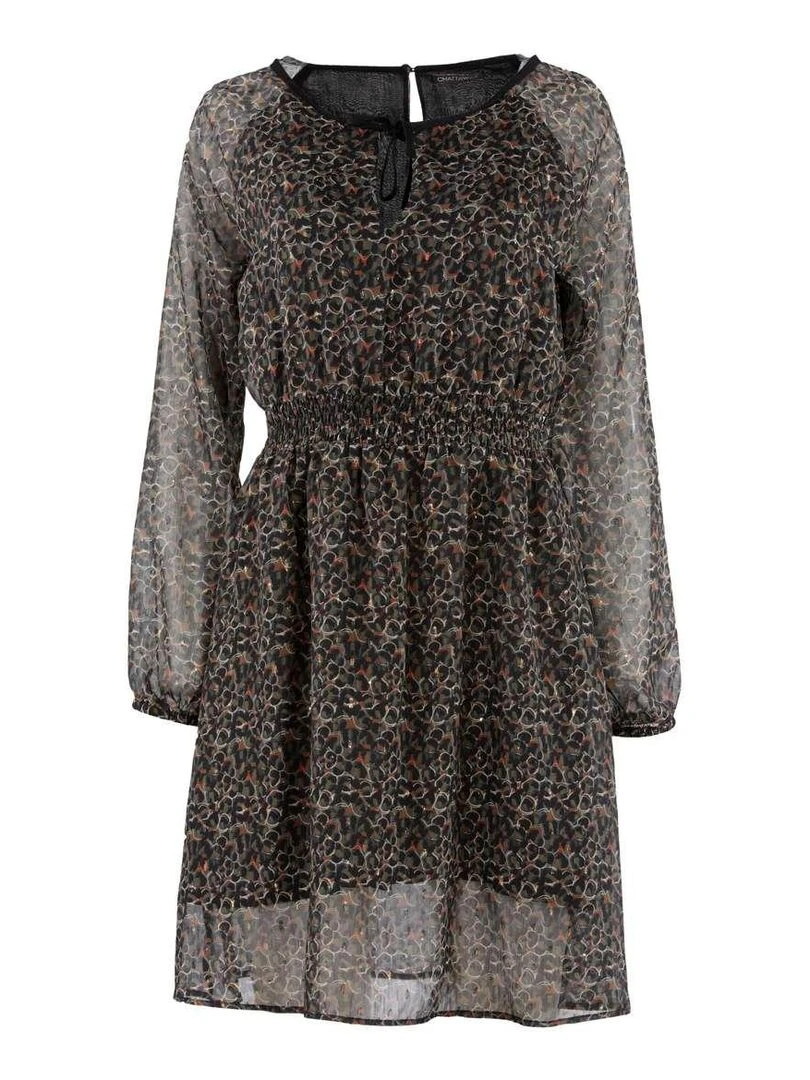 CHATTAWAK Robe RUIZ fantaisie ample Gris Marron Blanc
