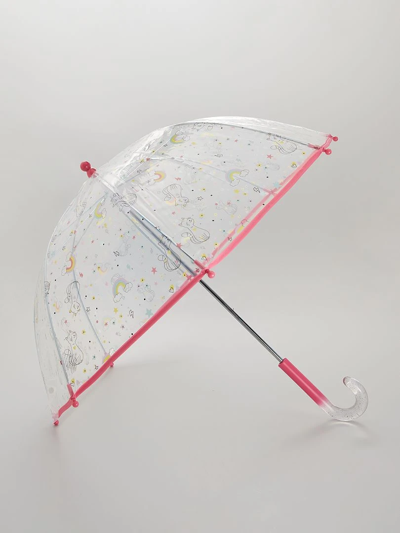 Parapluie transparent 'chat et arc en ciel' rose