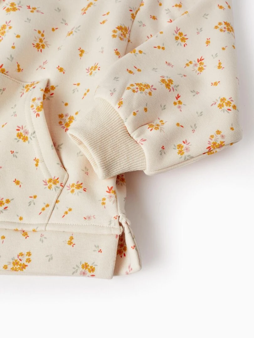 Manteau Matelassé avec Fermeture Éclair et Capuche pour Fille 'Floral'   SWEET FROSTY DREAMS   Beige clair