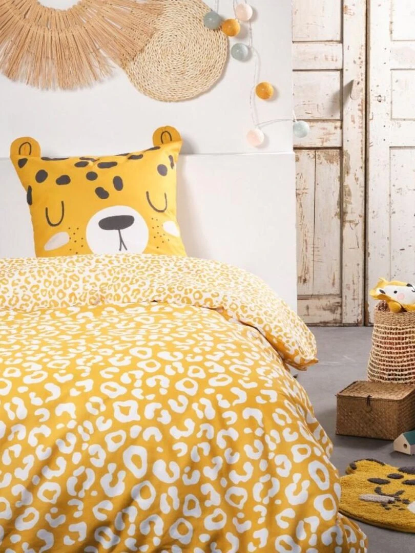 Housse de couette 140x200 Funny 2.7 + 1 taie 100% coton 57 fils Jaune