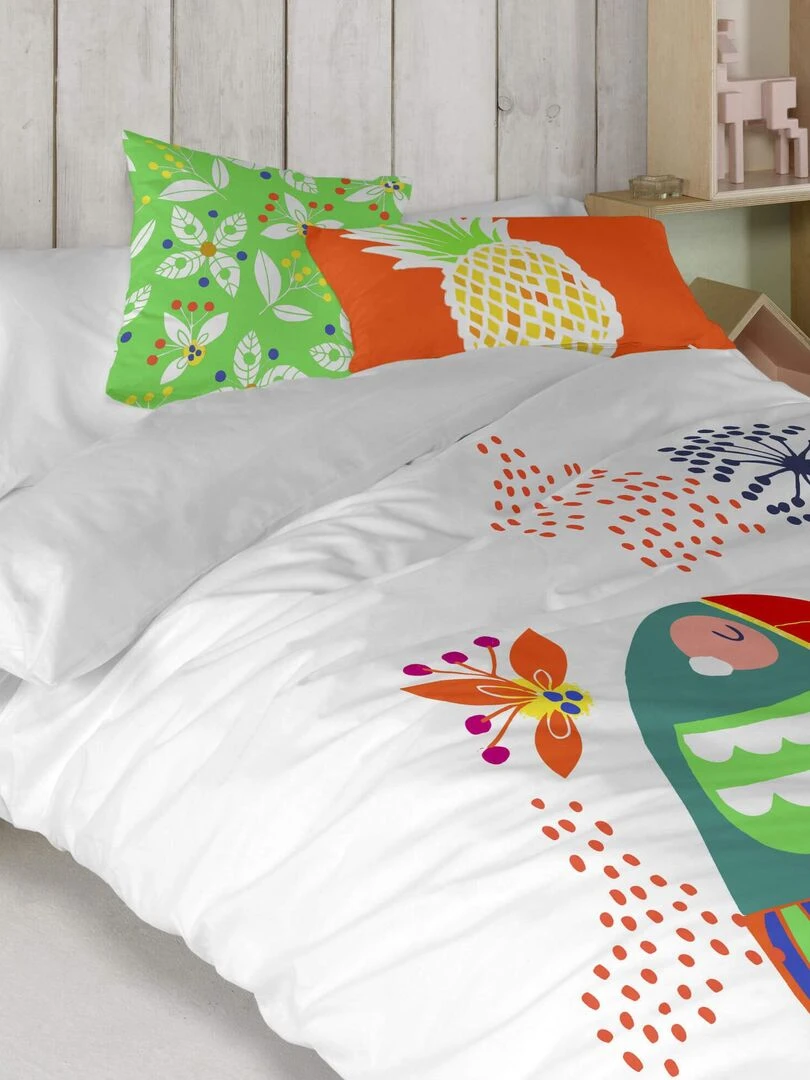 Housse de coussin Pretty parrots "Happyfriday"   Blanc