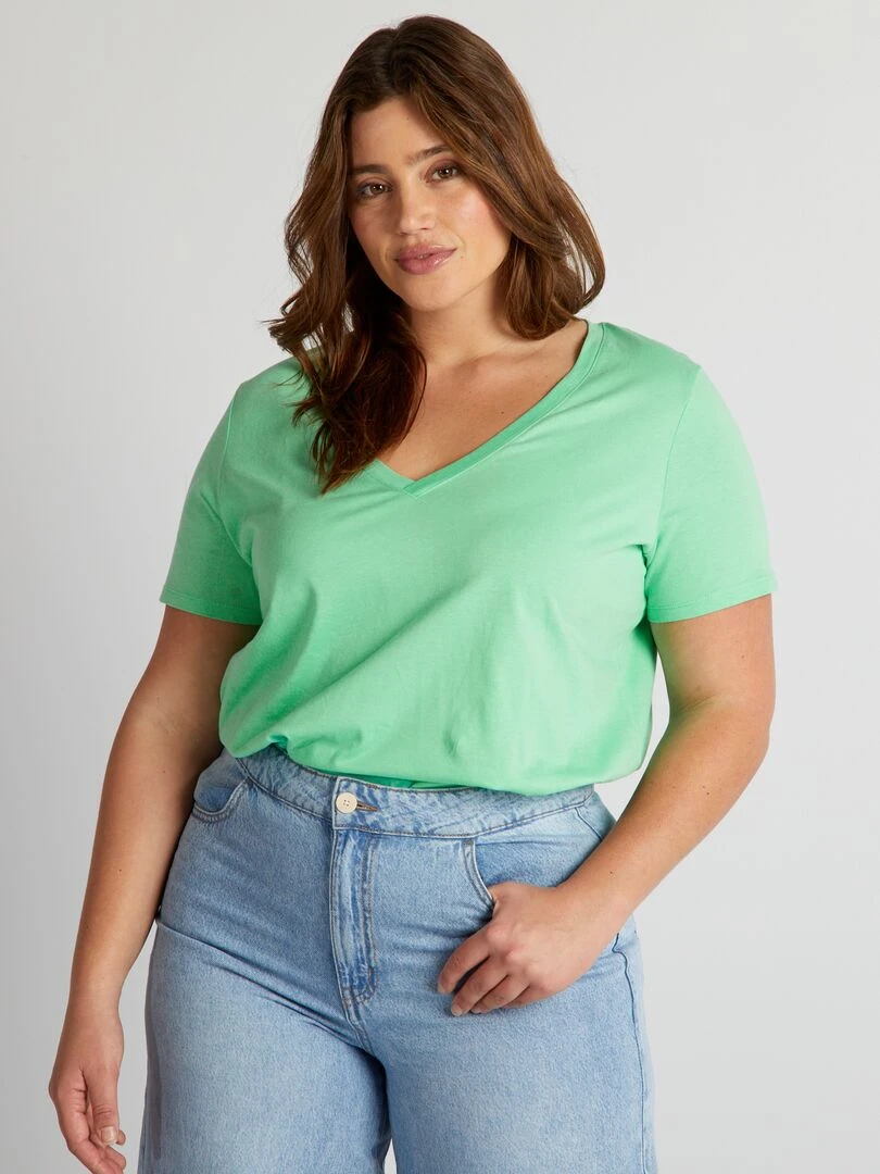 T shirt en jersey à col V Vert menthe