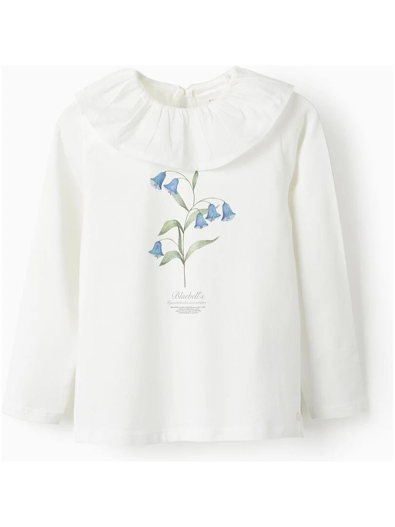 T shirt à manches longues avec volants et paillettes pour fille manches longues SPRING BEGINS Blanc