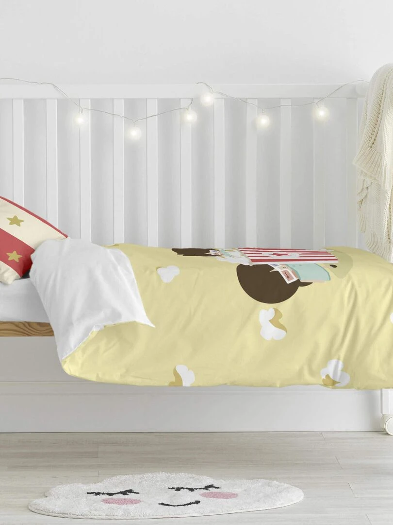 Parure housse de couette 2 pièces Pop corn "Happyfriday" Blanc