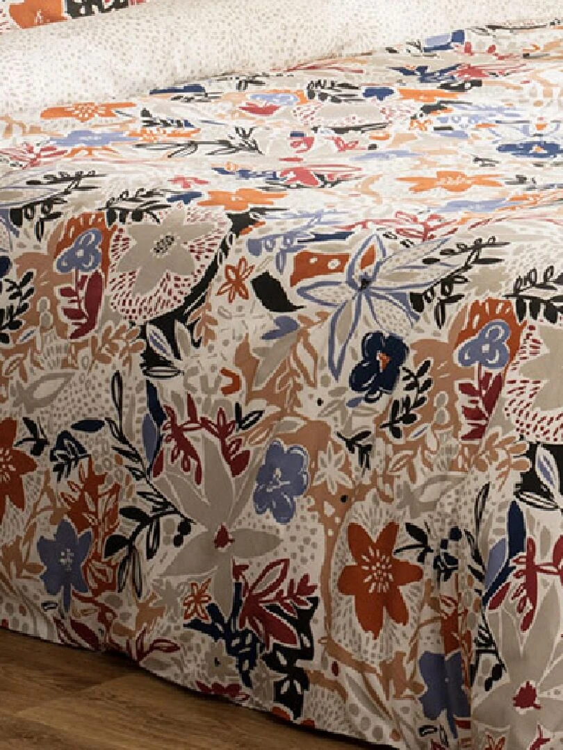 Parure de lit en percale fleurie   Beige clair
