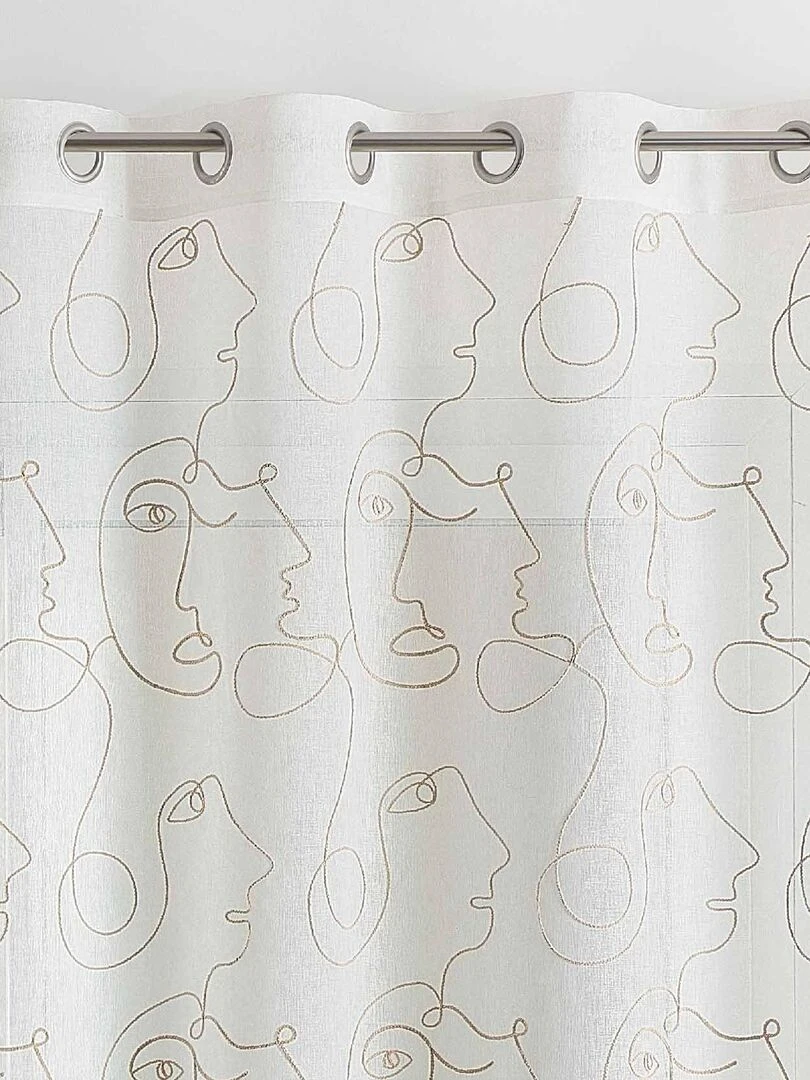 Voilage brodé de visages   Beige