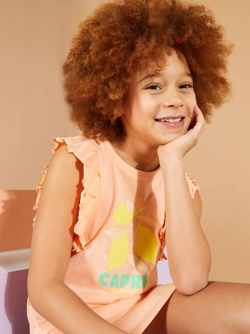 Robe en jersey avec manches volantées   Grafik Edition   Orange