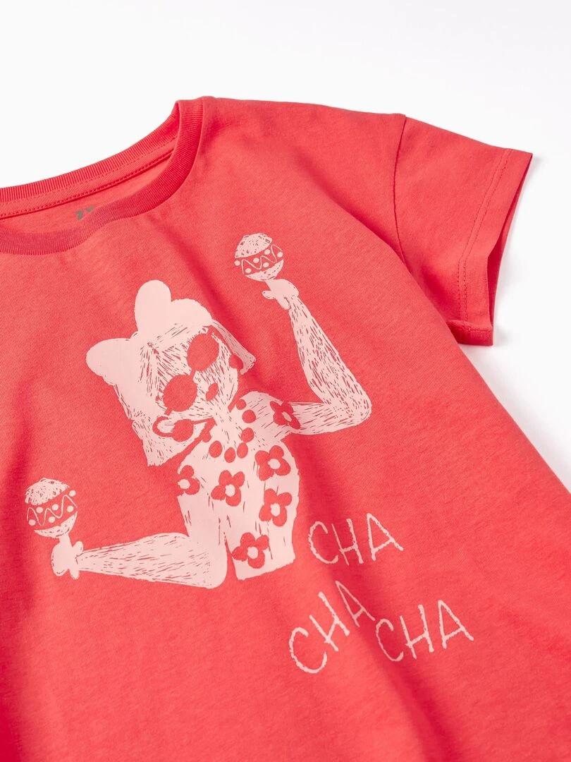 Débardeur en coton pour fille 'cha Cha Cha' manches courtes   Rose