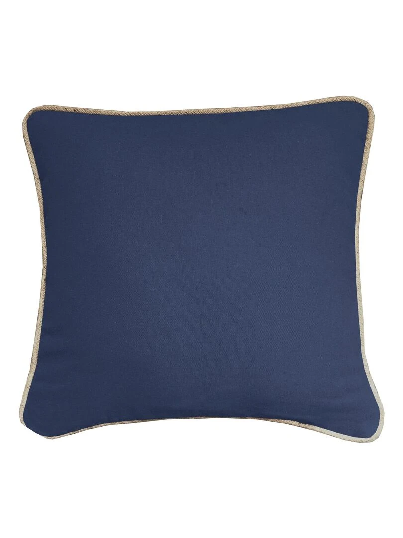 Coussin coton recyclé piping jute 'Deko&co' Bleu roi