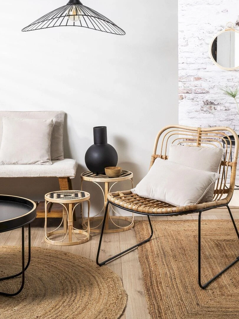Coussin en velours avec contour perlé 'Deko&co'   Ivoire
