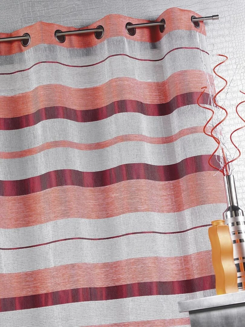 Voilage en Etamine avec Rayures bayadères horizontales Orange corail