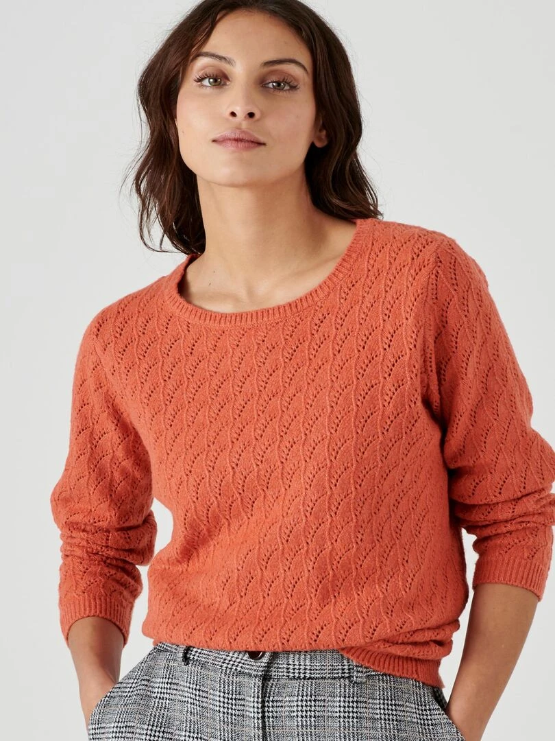 Pull maille ajourée Damart Orange